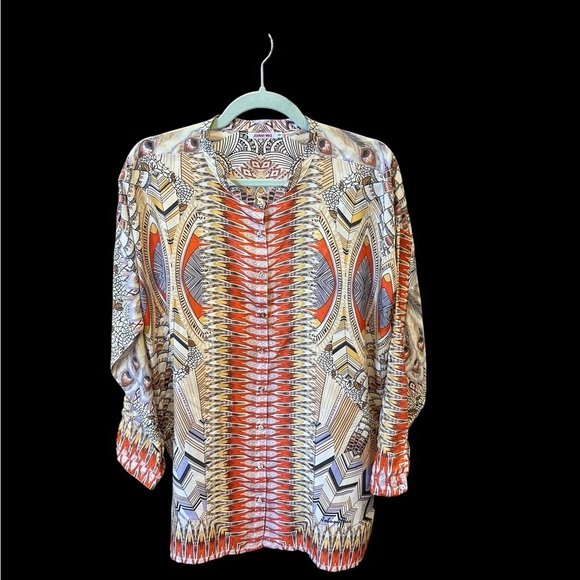 Johnny Was Vibrant Orange and Cream Tunic - Picture 3 of 9